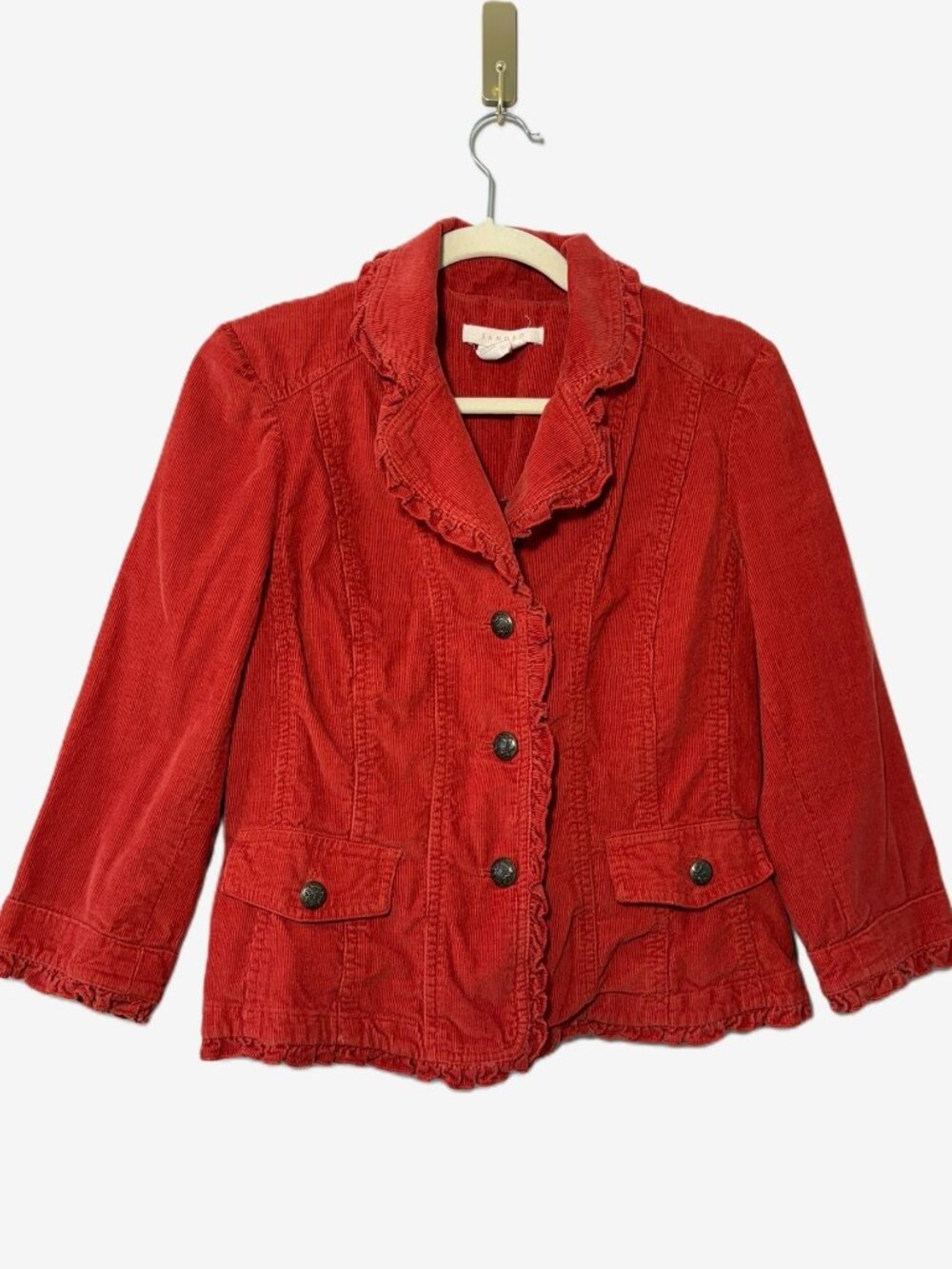 Sandro Corduroy Ruffle Trim Jacket – Burnt Orange – M
